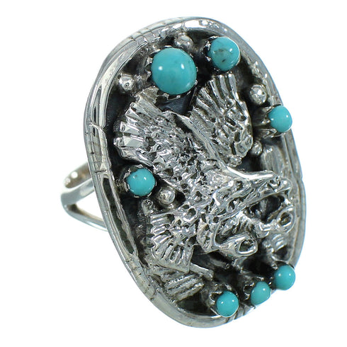 Turquoise And Genuine Sterling Silver Southwest Eagle Ring Size 6-1/4 RX85619